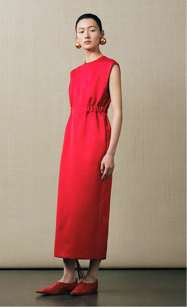 ZHUCHONGYUN Red high neckline sleeveless maxi dress-PASA.