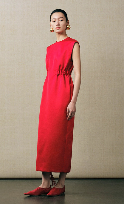 ZHUCHONGYUN Red high neckline sleeveless maxi dress-PASA.