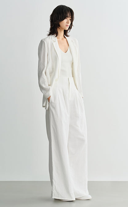 COMME MOI White Commuter Linen Notched Lapel Suit - MESSIAH.