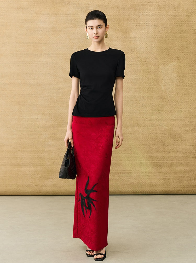 HECO Chinese Style Waist Shirred Knit Slim Stretch Top- STIQE.