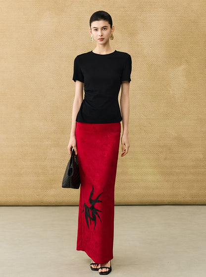 HECO Chinese Style Waist Shirred Knit Slim Stretch Top- STIQE.