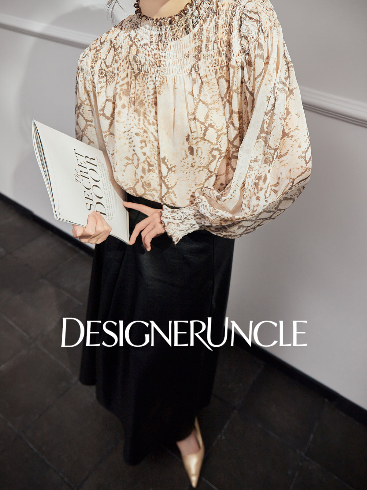 DGU "Linglin" snake print chiffon shirt high-end long-sleeved top - FAVOUR.