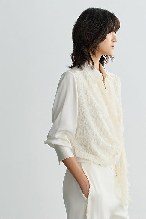 COMME MOI summer women's short texture stitched satin shirt - VIOLET.