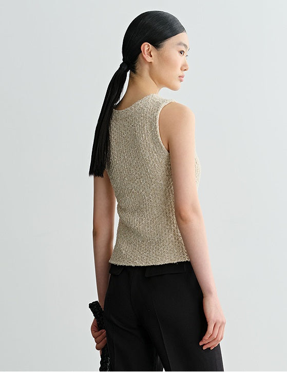 COMME MOI Lv Yan designer spring women's V-neck floral yarn knitted vest - EDEN.