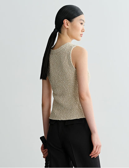 COMME MOI Lv Yan designer spring women's V-neck floral yarn knitted vest - EDEN.