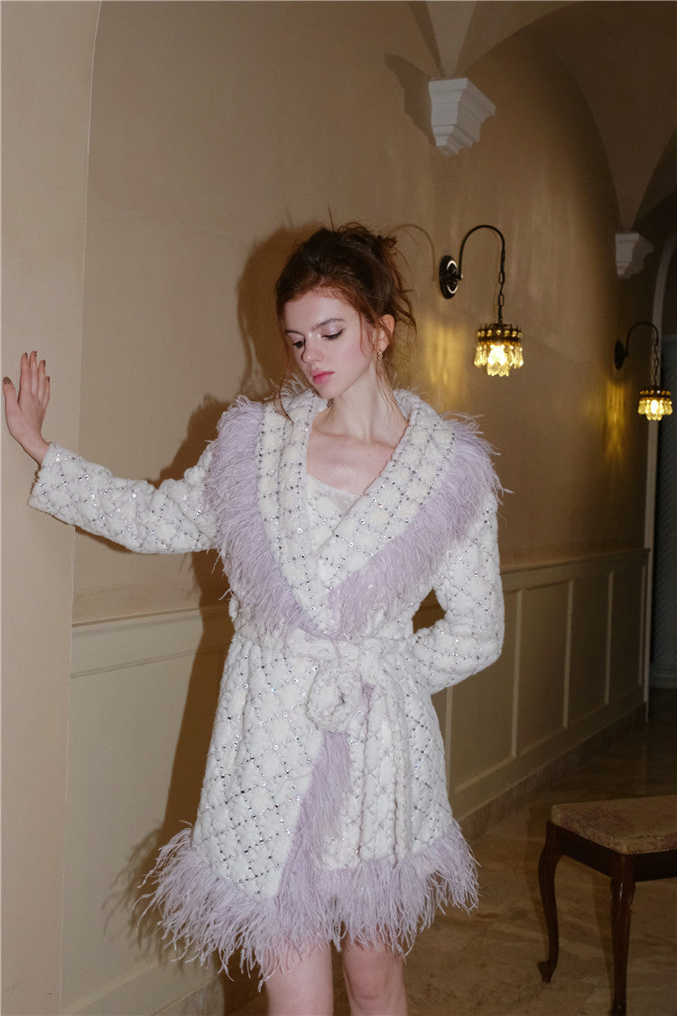 Wardrobes by Chen Light Luxury Long Sleeve Feather Woolen Coat-May