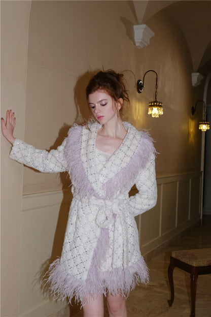 Wardrobes by Chen Light Luxury Long Sleeve Feather Woolen Coat-May