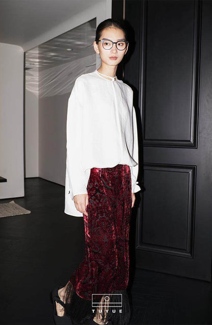 TUYUE silk burnt flower tassels midi skirt - MIN.