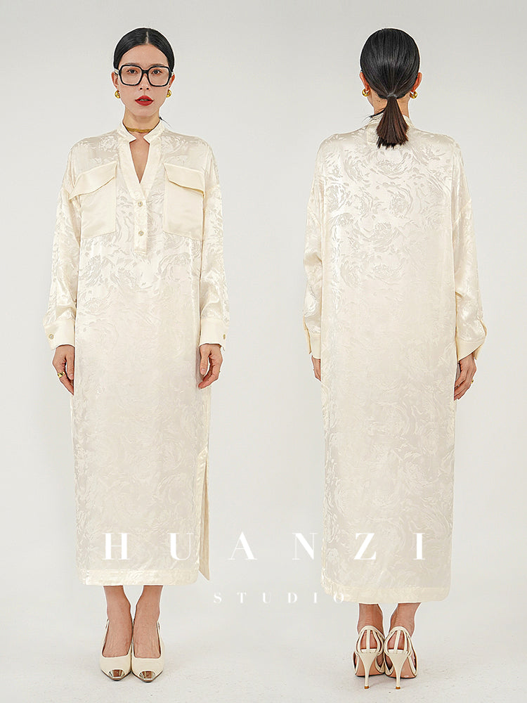 Huanzi jacquard summer draped pullover long shirt dress  - Tiloe