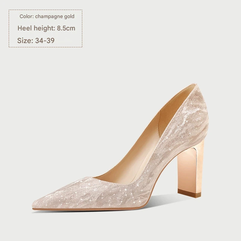 PJJUU thick heel french high heeled shoes  - TROPHY.