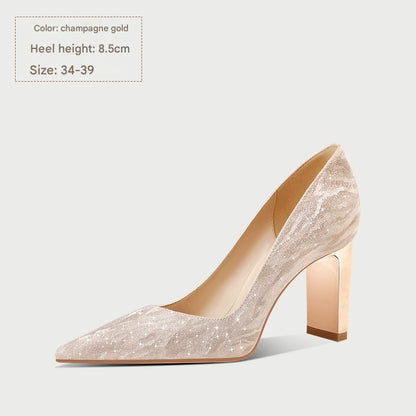 PJJUU thick heel french high heeled shoes  - TROPHY.