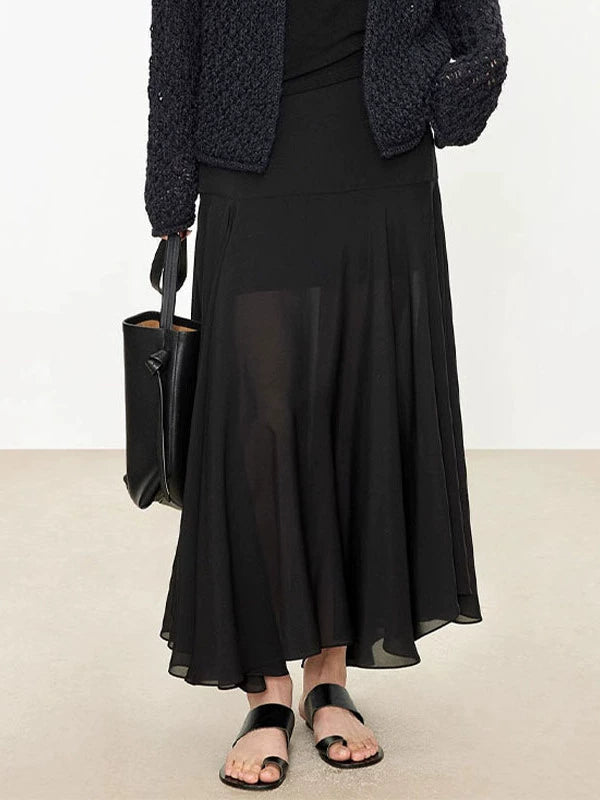 NOTHONG WRITTEN crepe de chine + chiffon silk double-layered 2 pieces Ambience aesthetics stitching irregular skirt-NORA