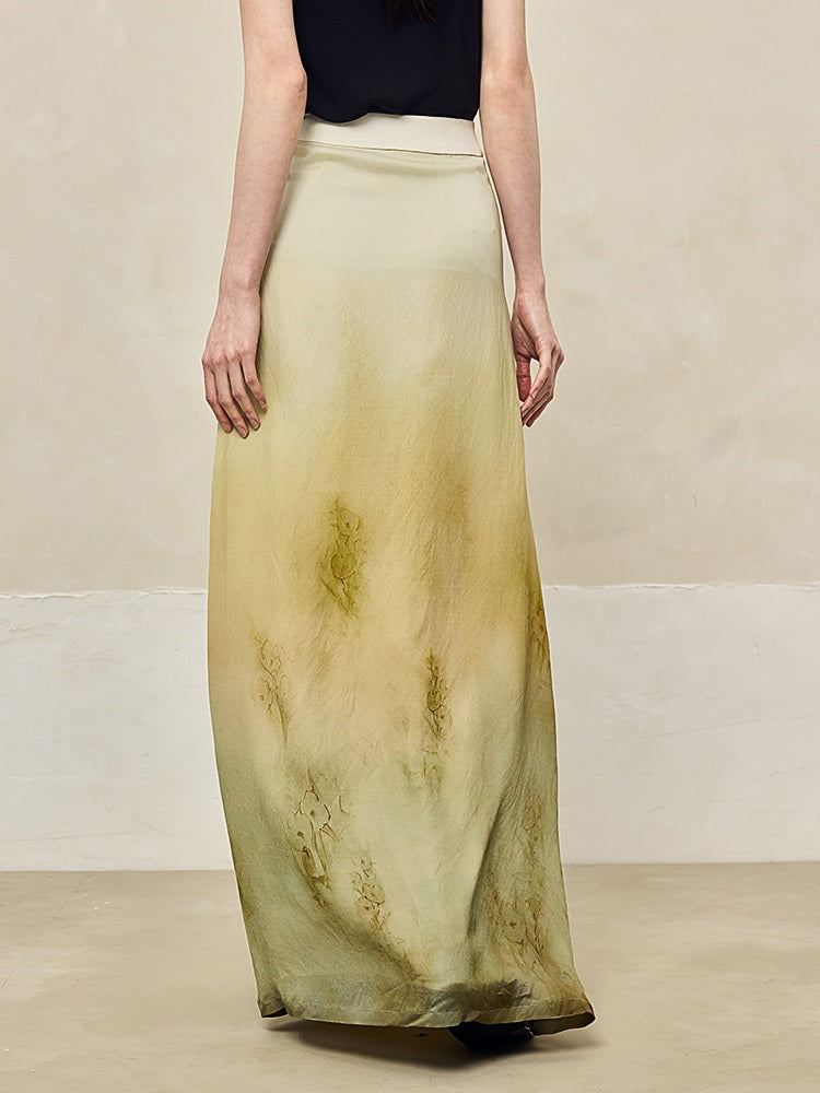 HECO Blended Chiffon Drape A-line High waist Yellow Green Thin Skirt Women - DEPTH.