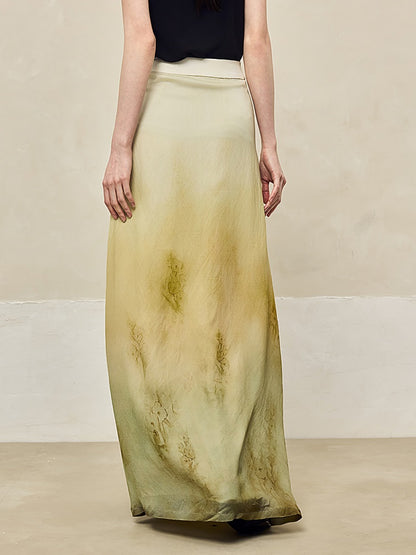 HECO Blended Chiffon Drape A-line High waist Yellow Green Thin Skirt Women - DEPTH.