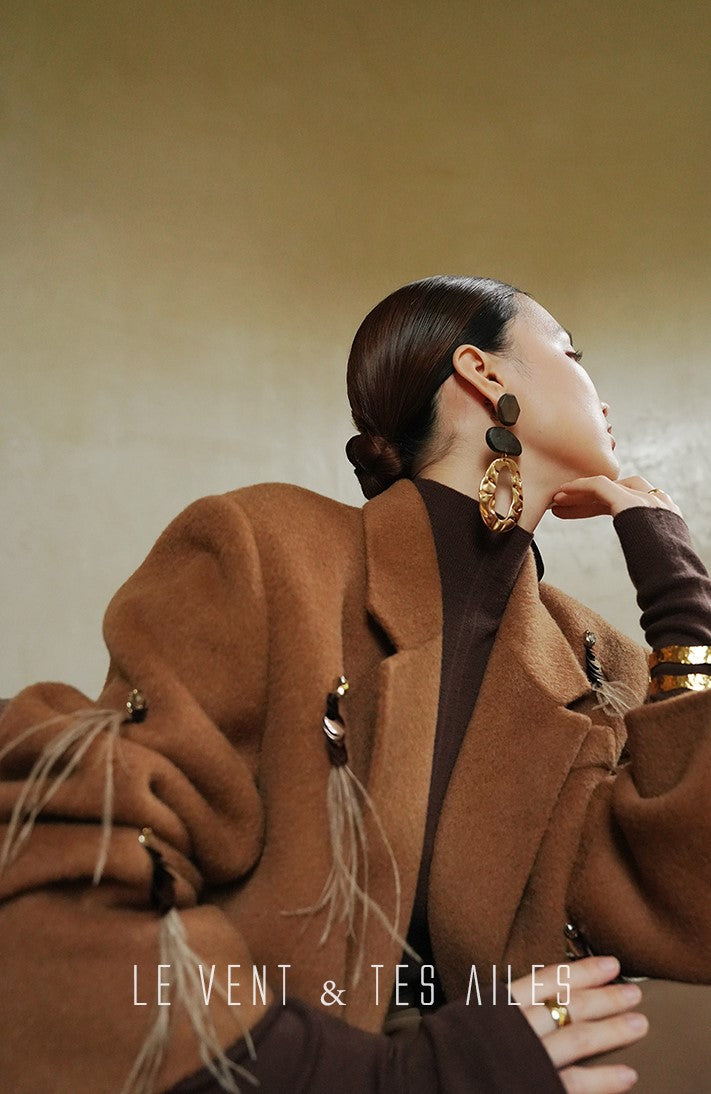 LE VENT&TES AILES luxury wool reversible ostrich feather blazer coat-MAVS.