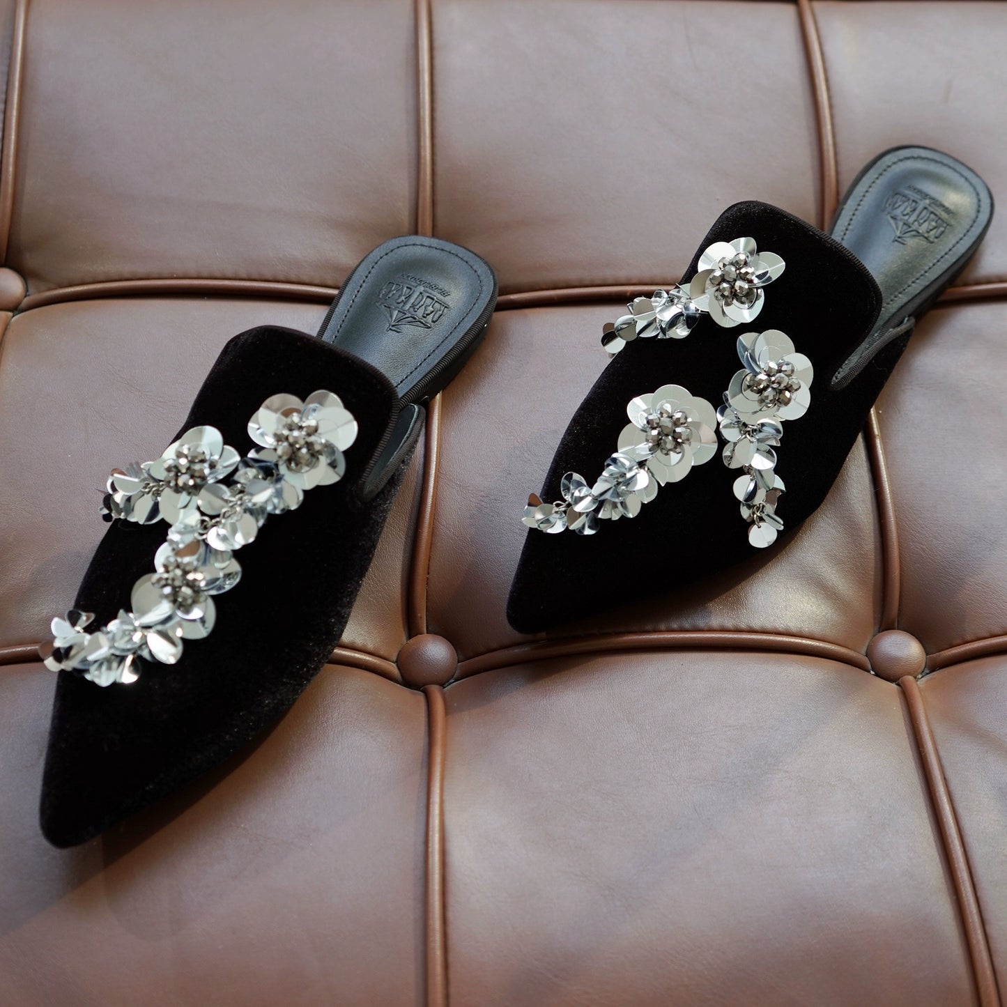 B-FEI women's sequins floral glitter slippers-SAKA.