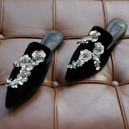 B-FEI women's sequins floral glitter slippers-SAKA.