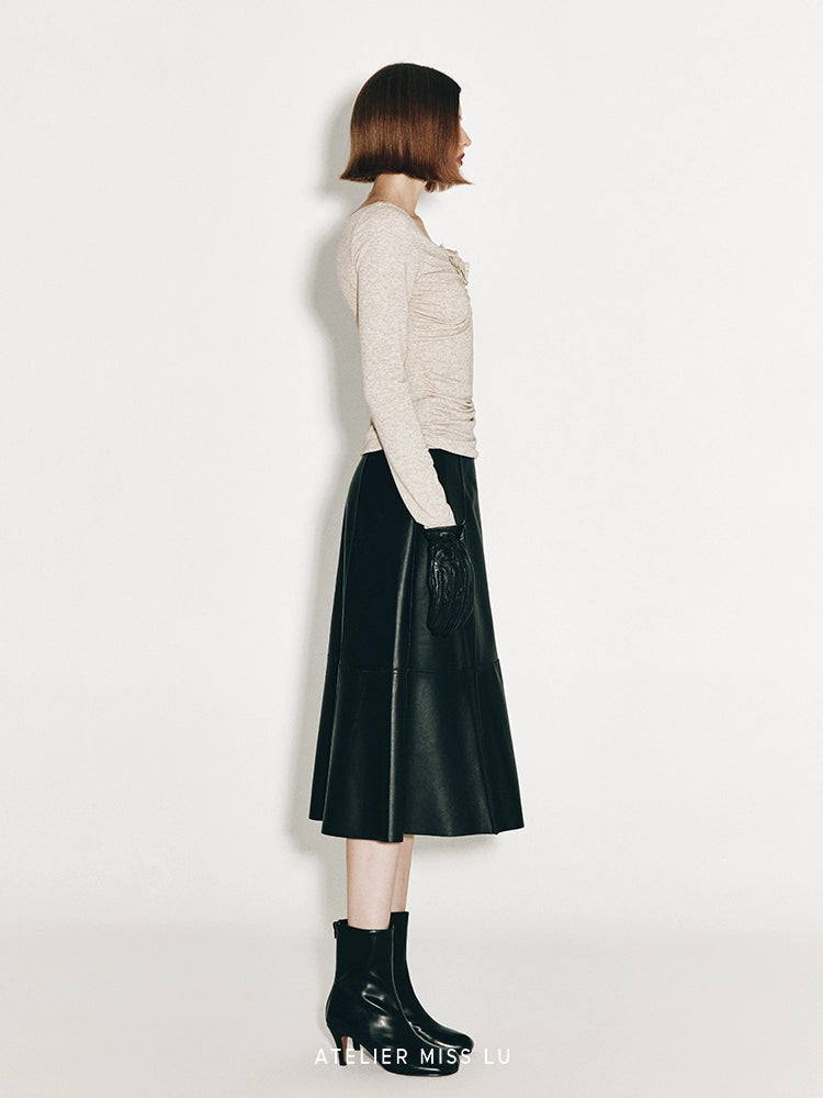 ATELIER MISS LU Fall/Winter Orchid Shape Patch Ruched Stretch Top - MELODY.