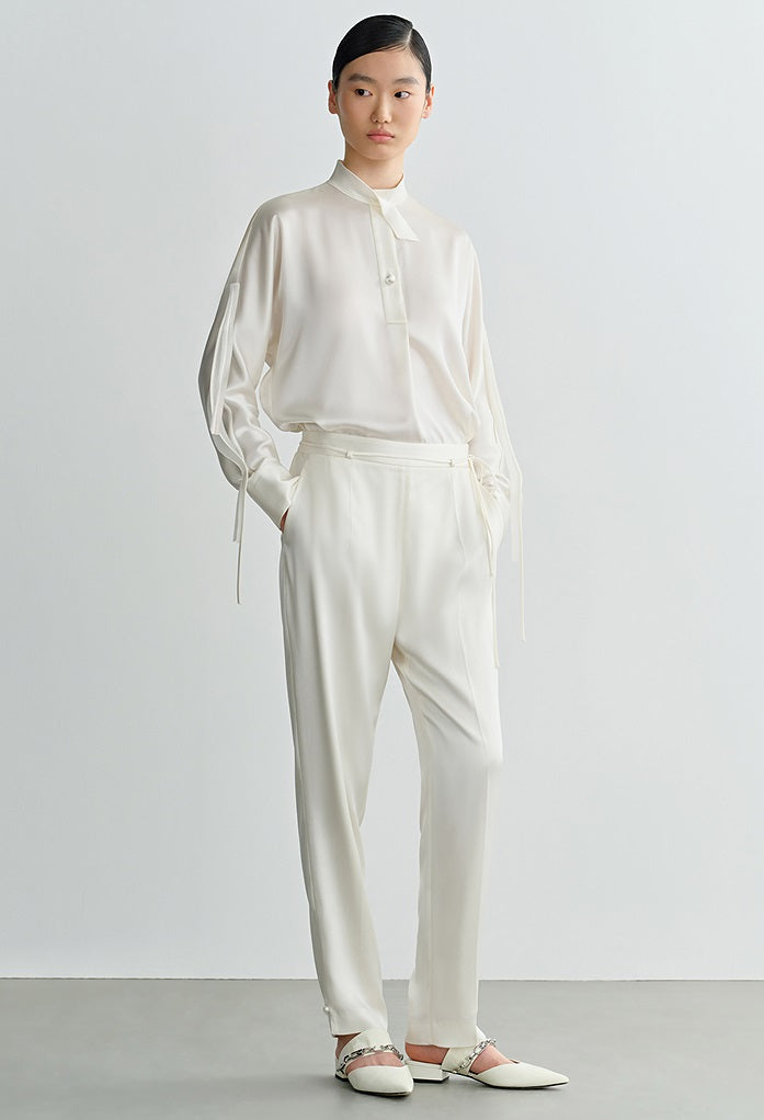 COMME MOI Lu Yan Designer New Women's Half Placket Strip Top Satin Shirt - SAINTS .