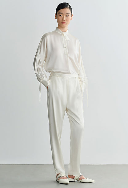 COMME MOI Lu Yan Designer New Women's Half Placket Strip Top Satin Shirt - SAINTS .