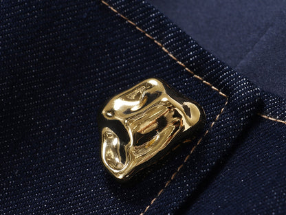 WANGXO | Light-Breathing Tencel Cotton Custom Metal Buckle Vest & Wide-Leg Pants Retro Denim Suit-YARA