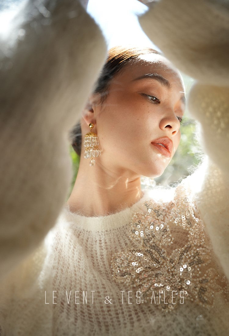 LE VENT&TES AILES high-luxury furry sequin-embroidered alpaca spring sweater-LILY