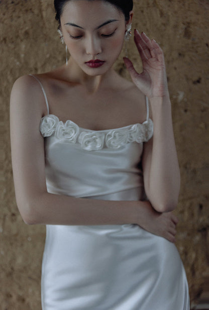 GOUDIN Women's elegant white small evening dress-VIM.