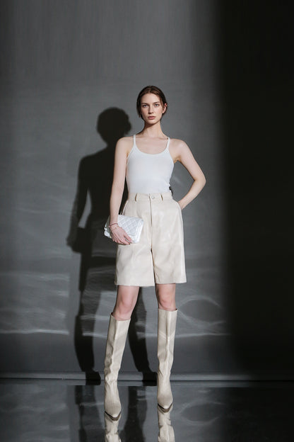 PIAOIN Short Straight Leather Soft Shorts Thin Pants Versatile Spring-BELLA