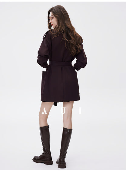 AUI Mocha Mousse Suit Collar Trench Coat Jacket - Hana!
