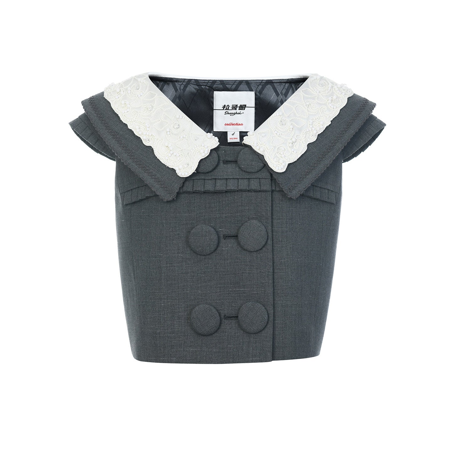 FAME embroidered beaded contrast patchwork French top - JAYDEN