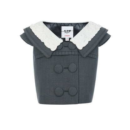 FAME embroidered beaded contrast patchwork French top - JAYDEN