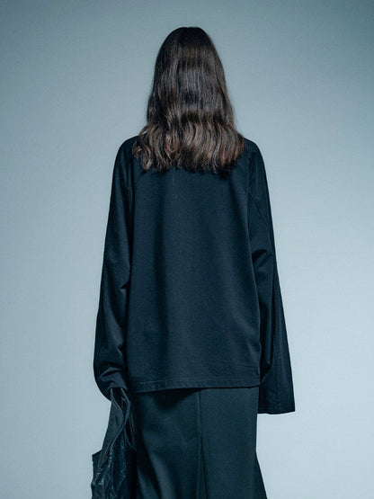 ANNAKIKI Black Structure Stitched Loose Long Sleeve Top-MUNI