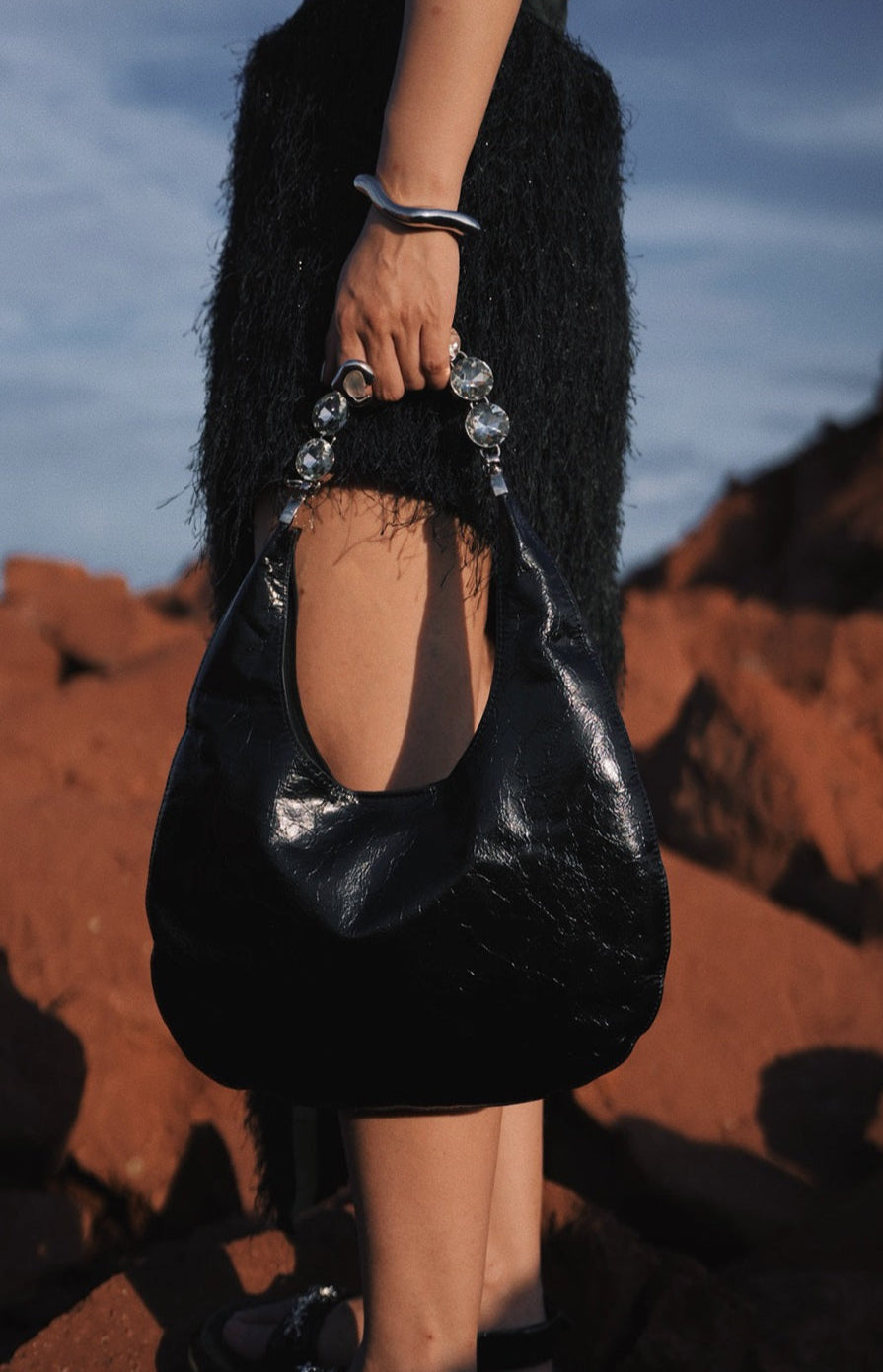 IUBALLET Diamond-Encrusted Leather Black Handbag - SIGN.