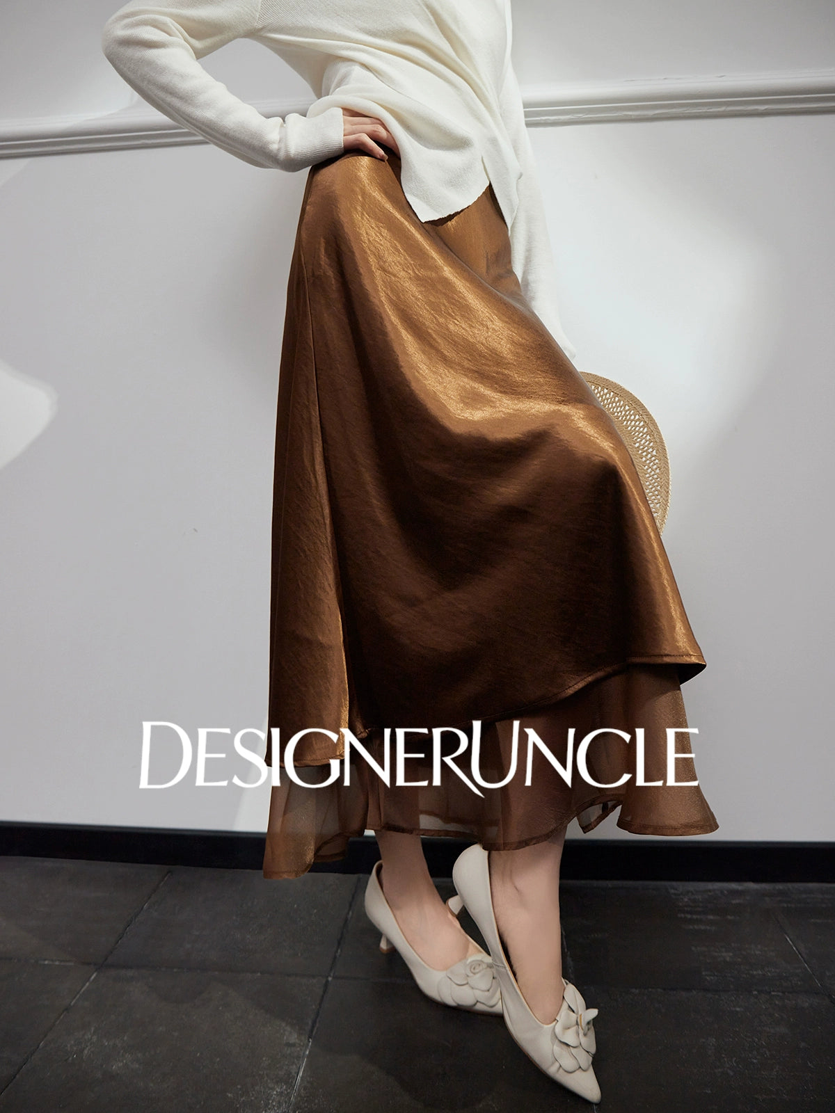 DGU "Yelan" high-waisted black mid-length skirt - HUNTIX.