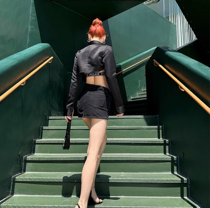 Le Palais Vintage Original Abstinence Babes Black Thick Satin Slim Fit Short Shirt Thin Cup Corset-DIDI