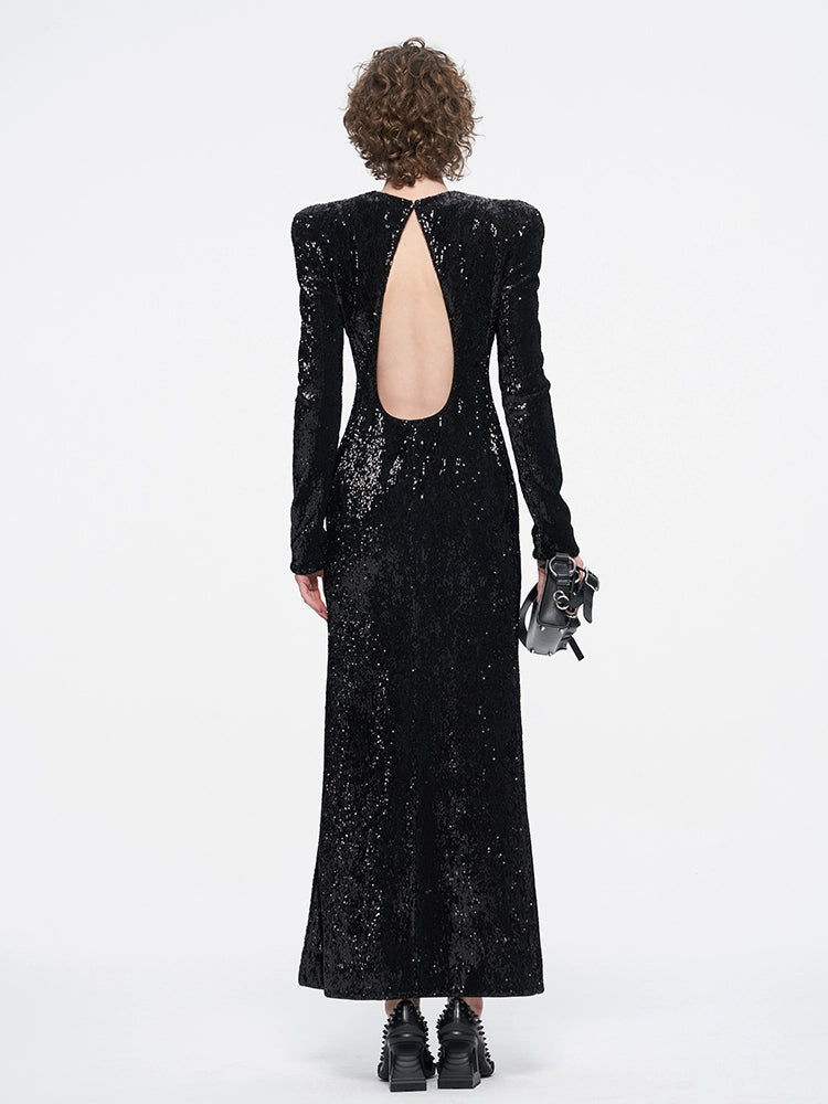 ANNAKIKI High slit open-back beaded dress long skirt-CHIYOKO