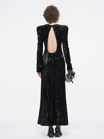 ANNAKIKI High slit open-back beaded dress long skirt-CHIYOKO