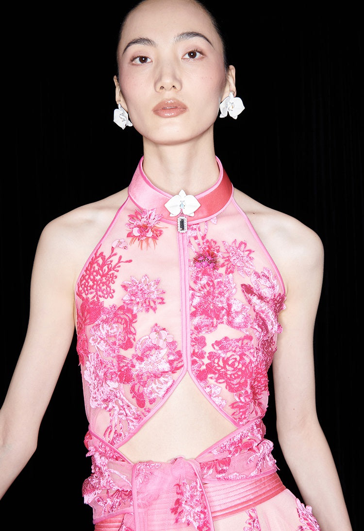 M essential Ma Kai designer falling flower embroidery nail bead lace-up top - PACK.