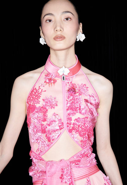 M essential Ma Kai designer falling flower embroidery nail bead lace-up top - PACK.