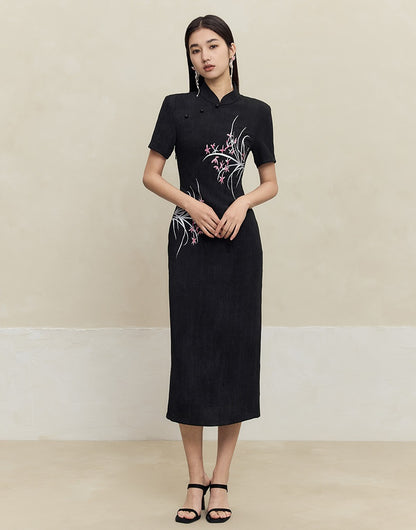 HECO old texture linen midi dress women - dome.