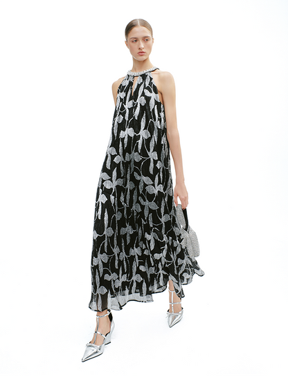 YES BY YESIR | Fire Tree & Silver Flower Halterneck Dress - ZARELIA.