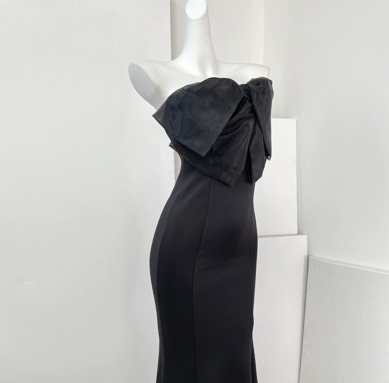 DOLLY Elegant White French Style Big Bow Long Fish Tail Cocktail Dress-FREYA