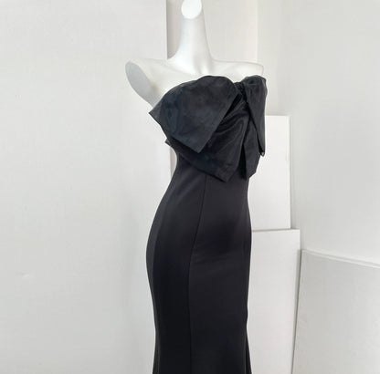 DOLLY Elegant White French Style Big Bow Long Fish Tail Cocktail Dress-FREYA