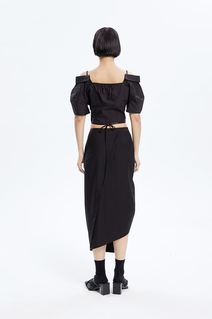 TINY IN stitched off-the-shoulder cut-out ultra-cropped women's shirts- CART