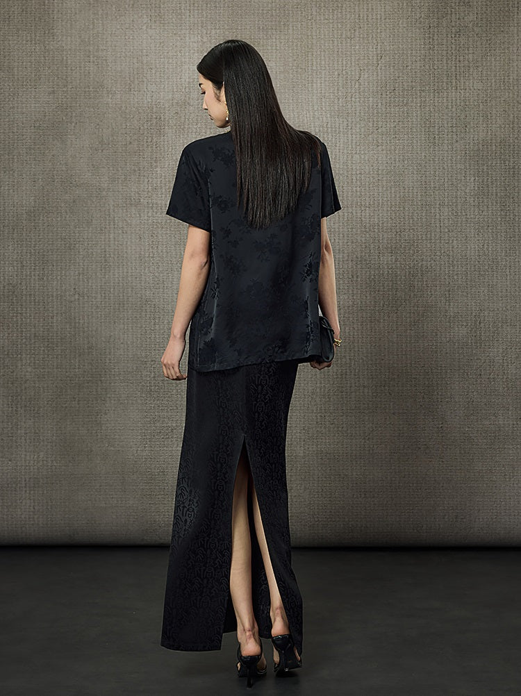 HECO Flower Branch Dark Pattern Short Sleeve Collar Shirt - CHANTS.