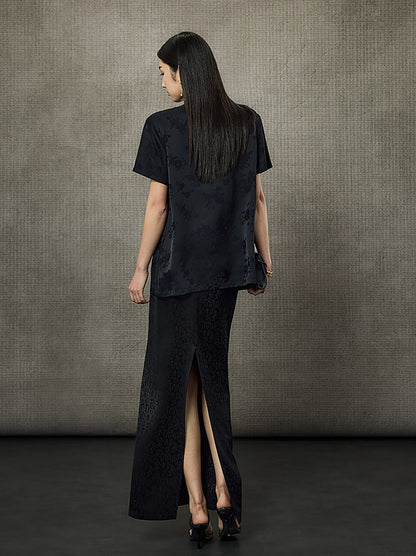 HECO Flower Branch Dark Pattern Short Sleeve Collar Shirt - CHANTS.