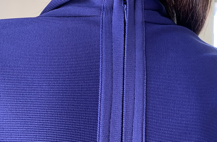 DOLLY Elegant Blue/White Deep V-Neck Long Sleeve Sexy Bandage Party Dress-KONNIE