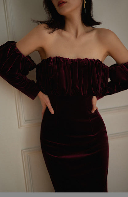 GOUDIN velvet long-sleeved evening light luxury dress-TORA.