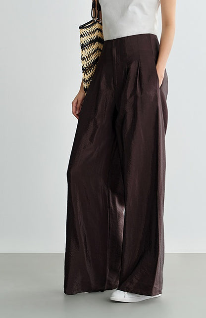 COMME MOI Lv Yan designer's new brown high-waisted pressed pleated wide-leg pants - LAKELYN.