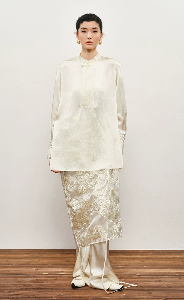 ZHUCHONGYUN Mock collar long-sleeve glossy satin top-ARCTIC.